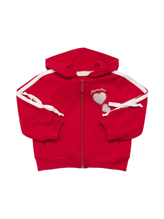 Monnalisa: Felpa in misto cotone con zip e cappuccio - Rosso - kids-girls_0 | Luisa Via Roma