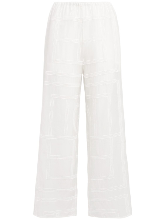 Toteme: Monogram cotton & silk pajama pants - ホワイト - women_0 | Luisa Via Roma