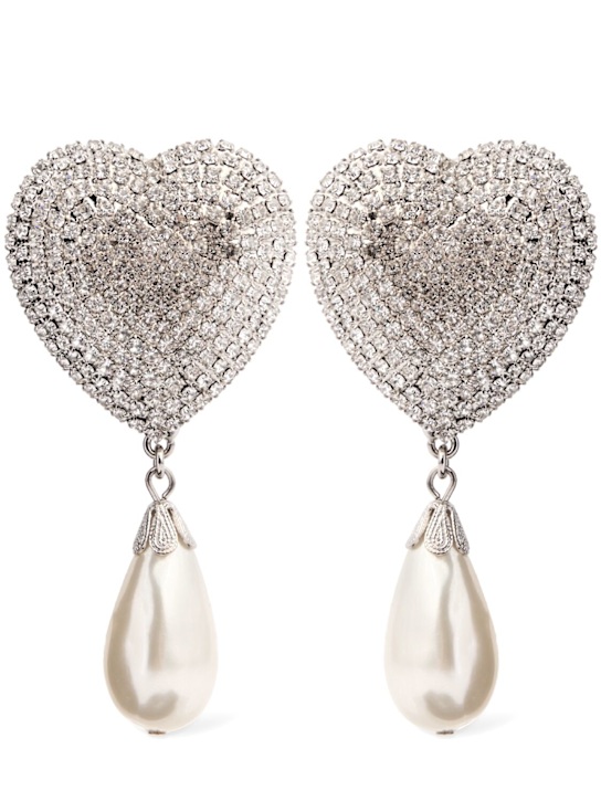 Alessandra Rich: Heart crystal & faux pearl drop earrings - women_0 | Luisa Via Roma
