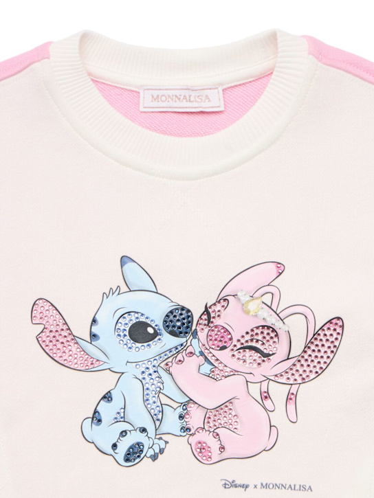 Monnalisa: Stitch print cotton blend sweatshirt - White/Pink - kids-girls_1 | Luisa Via Roma