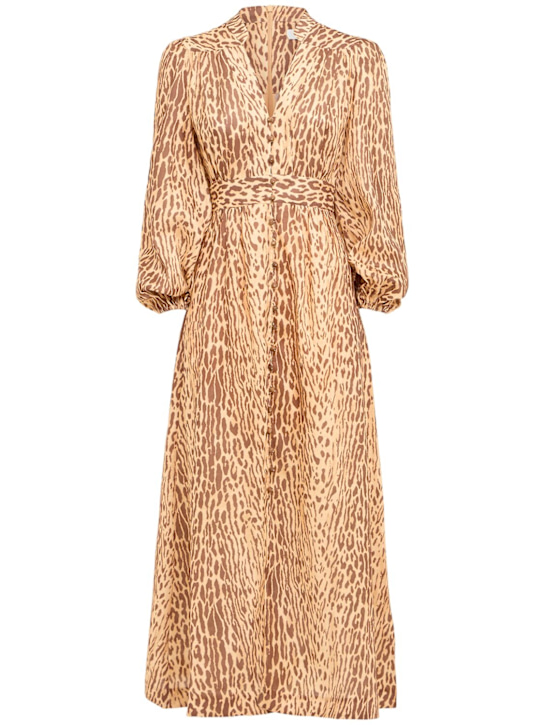 Zimmermann: Cascadian linen midi dress - Leopard - women_0 | Luisa Via Roma