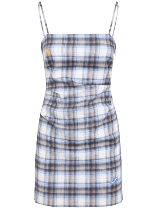 Acne Studios: Dua Check linen blend mini dress - Blue/Black - women_0 | Luisa Via Roma