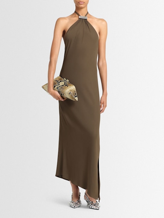 The Attico: Halter viscose crepe long dress - Military Green - women_1 | Luisa Via Roma