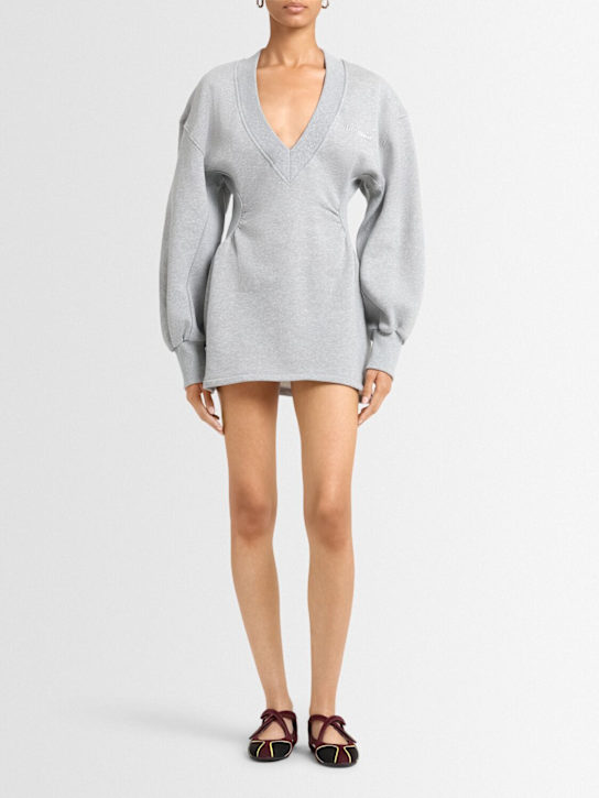 The Attico: Cotton jersey v-neck mini dress - Grey - women_1 | Luisa Via Roma