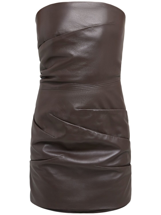 The Attico: Leather strapless mini dress - Dark Brown - women_0 | Luisa Via Roma