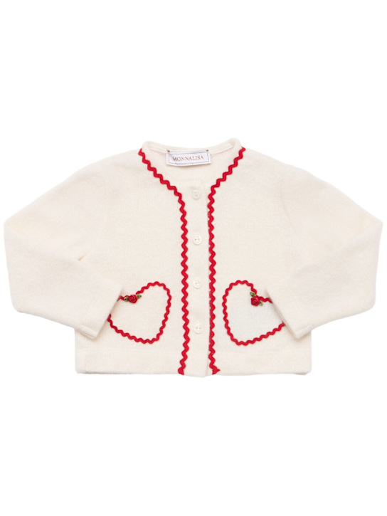 Monnalisa: Wool blend knit cardigan - White - kids-girls_0 | Luisa Via Roma