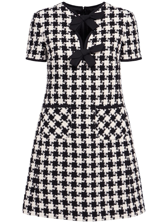 Valentino: Tweed houndstooth mini dress w/bows - women_0 | Luisa Via Roma
