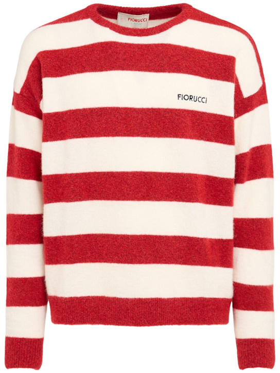 Fiorucci: Striped crewneck alpaca blend sweater - Red Stripes - men_0 | Luisa Via Roma