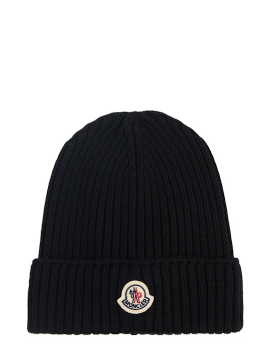 Moncler: Logo wool beanie - ブラック - kids-boys_0 | Luisa Via Roma