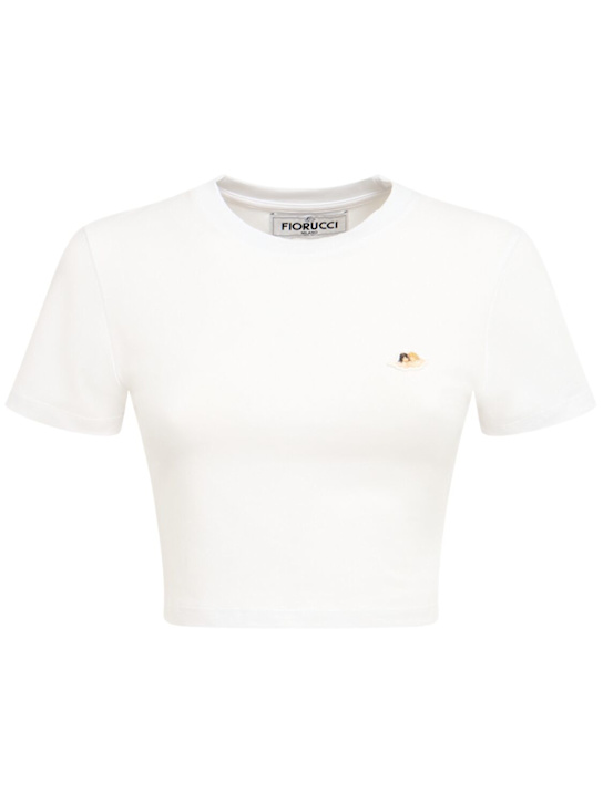 Fiorucci: Angel logo cropped cotton blend t-shirt - White - women_0 | Luisa Via Roma