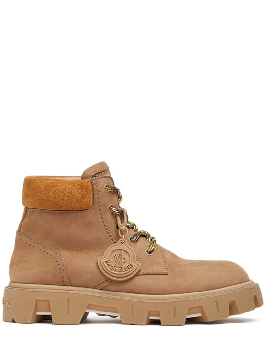 Moncler: Peak City suede leather lace-up boots - Warm Beige - men_0 | Luisa Via Roma