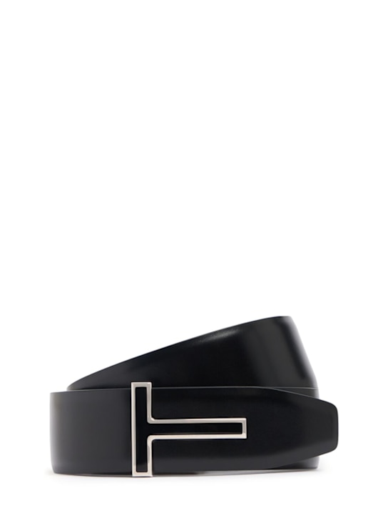 Tom Ford: 4cm T reversible leather belt - Black - men_0 | Luisa Via Roma
