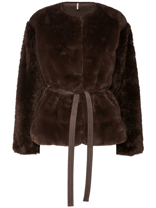 Moncler: Jouillat short teddy down jacket - women_0 | Luisa Via Roma