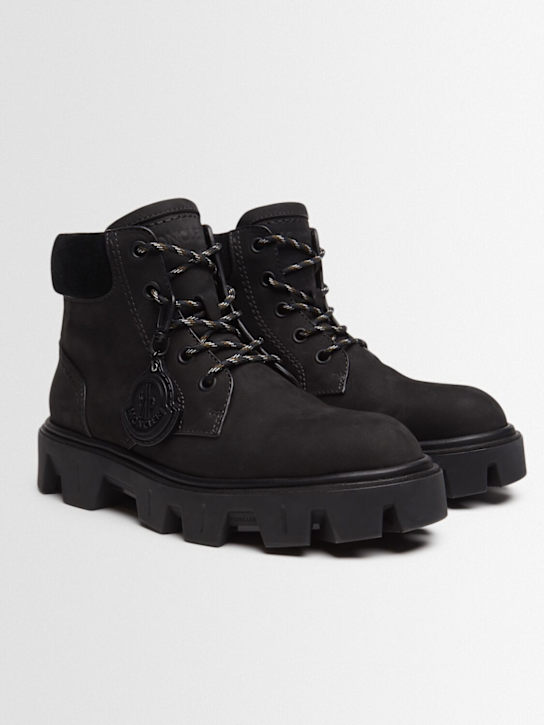 Moncler: Peak City suede leather lace-up boots - ブラック - men_1 | Luisa Via Roma