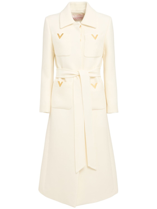 Valentino: Drill midi coat w/ pockets & belt - women_0 | Luisa Via Roma