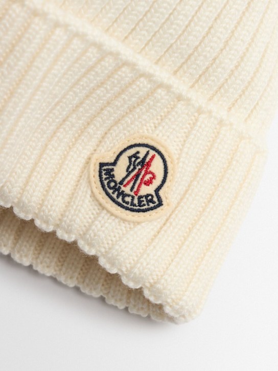 Moncler: Virgin wool beanie w/ pom pom - White - kids-girls_1 | Luisa Via Roma