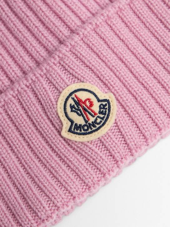 Moncler: Cappello beanie in lana vergine / pompom - Rosa - kids-girls_1 | Luisa Via Roma