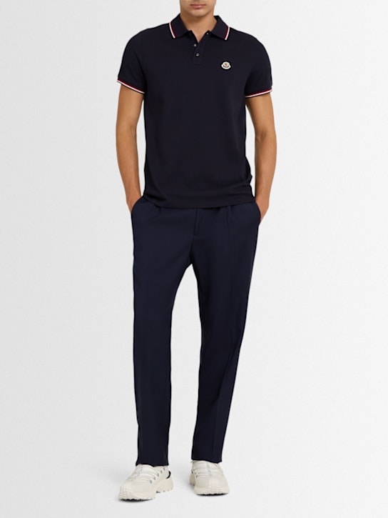Moncler: Tricolour-trimmed cotton piquet polo - men_1 | Luisa Via Roma