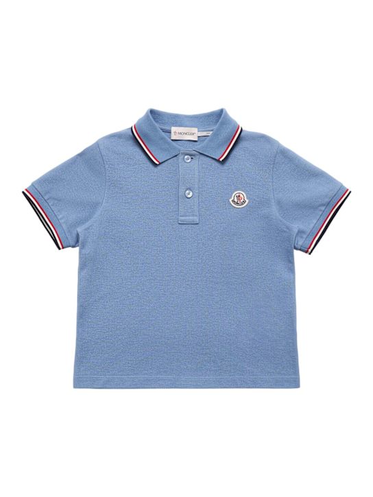 Moncler: Tricolour trimmed cotton piquet polo - kids-boys_0 | Luisa Via Roma