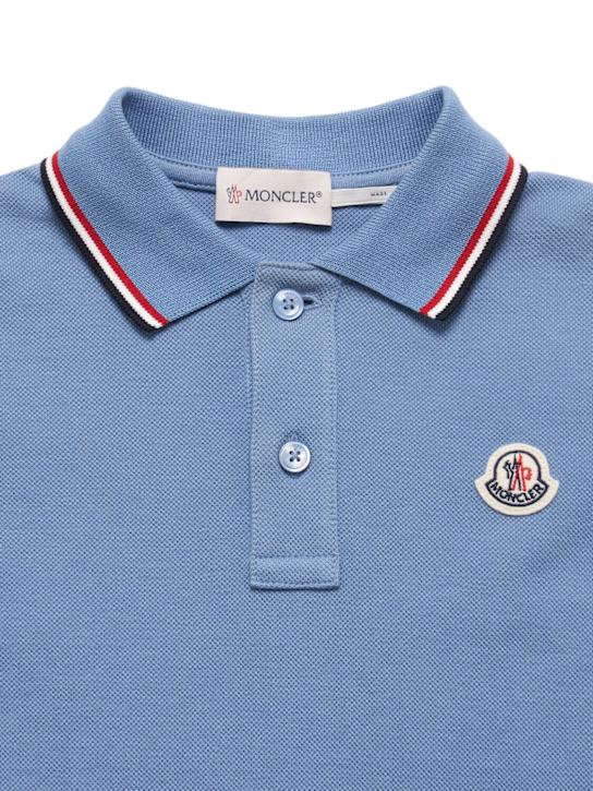 Moncler: Tricolour trimmed cotton piquet polo - kids-boys_1 | Luisa Via Roma
