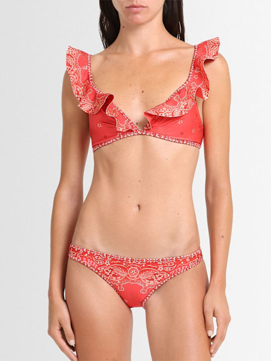 Zimmermann: Lucky bandana printed frill bikini - Red - women_1 | Luisa Via Roma