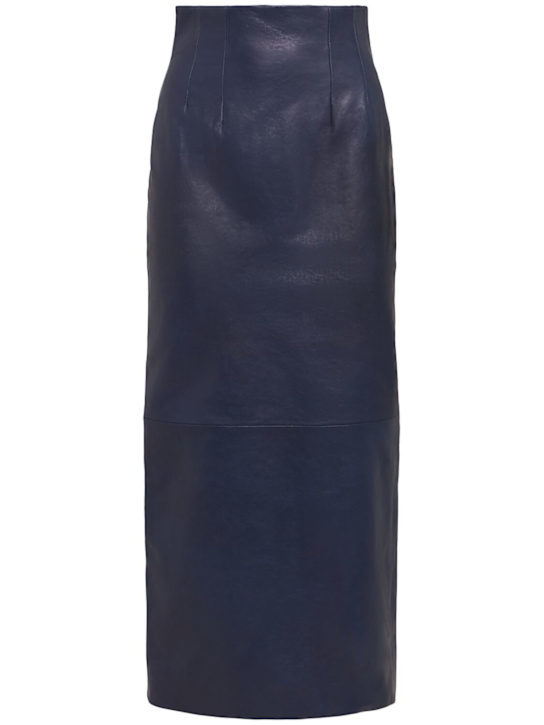 Khaite: Loxley leather a-line skirt - Navy - women_0 | Luisa Via Roma