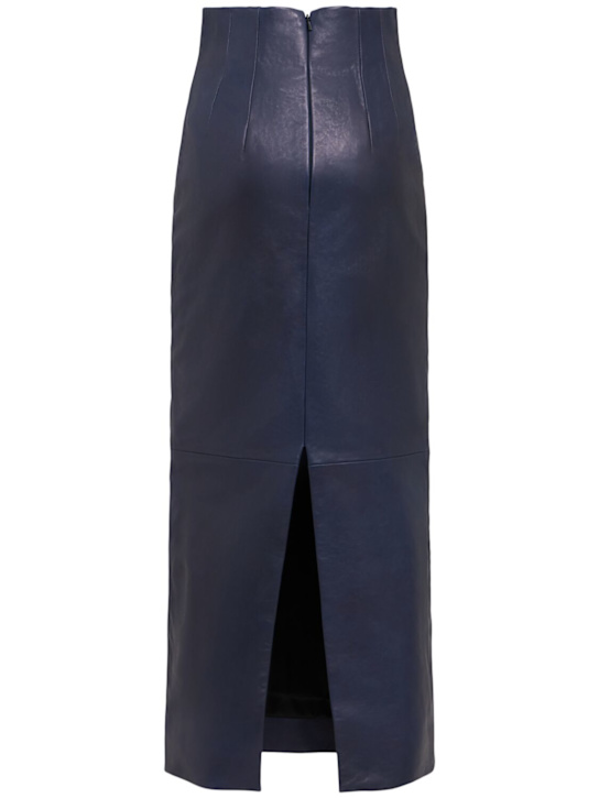 Khaite: Loxley leather a-line skirt - Navy - women_1 | Luisa Via Roma