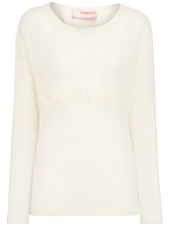 Fiorucci: Logo acrylic blend knit sweater - White - women_0 | Luisa Via Roma