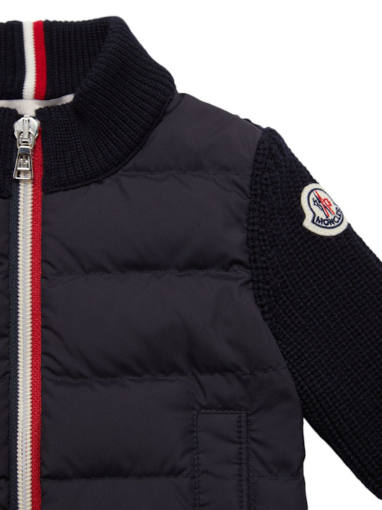 Moncler: Virgin wool & tech down zip-up cardigan - kids-boys_1 | Luisa Via Roma