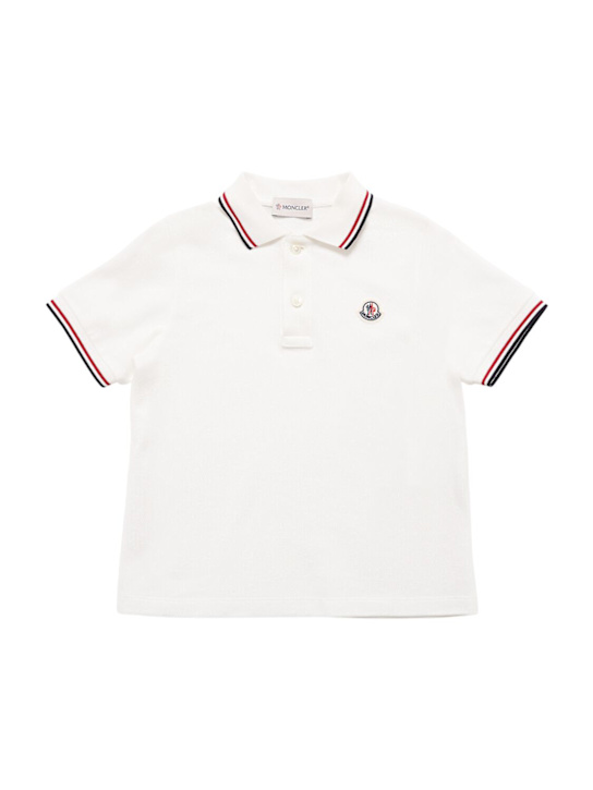 Moncler: Tricolour trimmed cotton piquet polo - kids-boys_0 | Luisa Via Roma