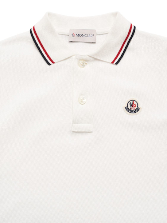Moncler: Tricolour trimmed cotton piquet polo - kids-boys_1 | Luisa Via Roma