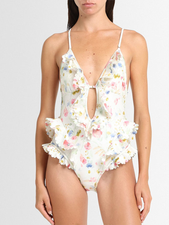 Zimmermann: Lucky Waterfall Frill one piece swimsuit - Cream/Multi - women_1 | Luisa Via Roma