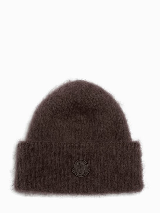 Moncler: Logo mohair & wool blend beanie - women_0 | Luisa Via Roma