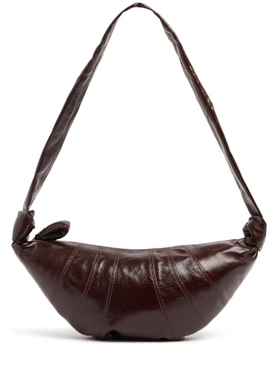 Lemaire: Croissant中号涂层棉质斜挎包 - 巧克力色 - women_0 | Luisa Via Roma