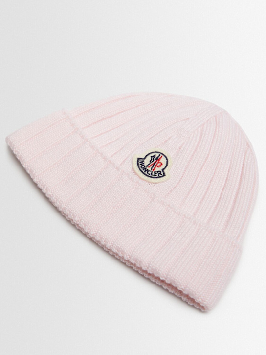 Moncler: Logo virgin wool beanie - kids-boys_1 | Luisa Via Roma
