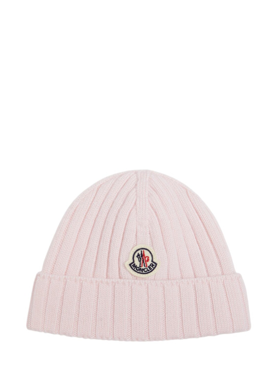 Moncler: Logo virgin wool beanie - kids-boys_0 | Luisa Via Roma