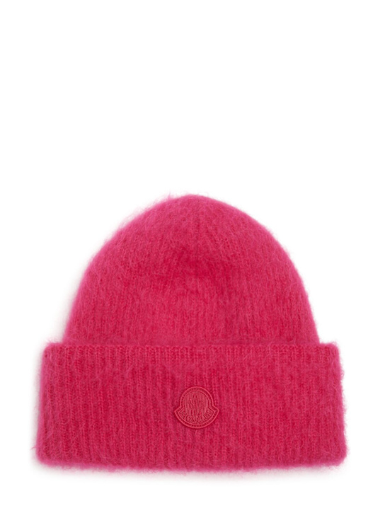 Moncler: Logo mohair & wool blend beanie - women_0 | Luisa Via Roma