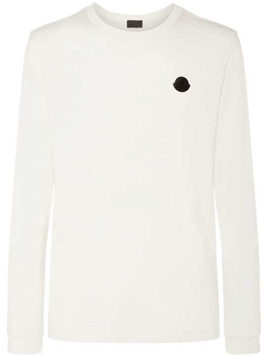 Moncler: Graphic logo long sleeve cotton t-shirt - men_0 | Luisa Via Roma
