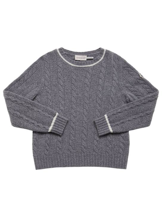 Moncler: Stripe trimmed wool sweater - kids-boys_0 | Luisa Via Roma