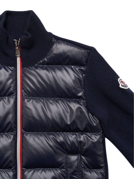 Moncler: Padded wool & tech zip-up cardigan - kids-boys_1 | Luisa Via Roma