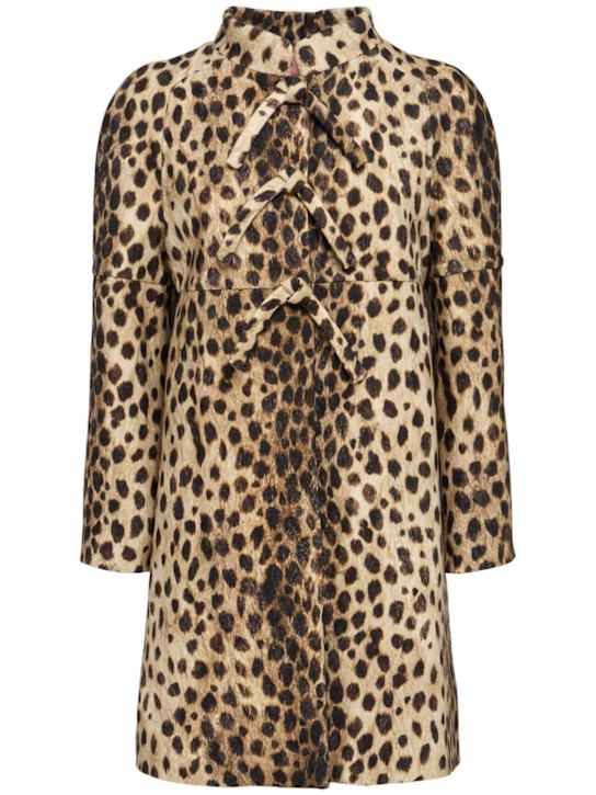 Valentino: Leopard printed wool coat w/bows - women_0 | Luisa Via Roma