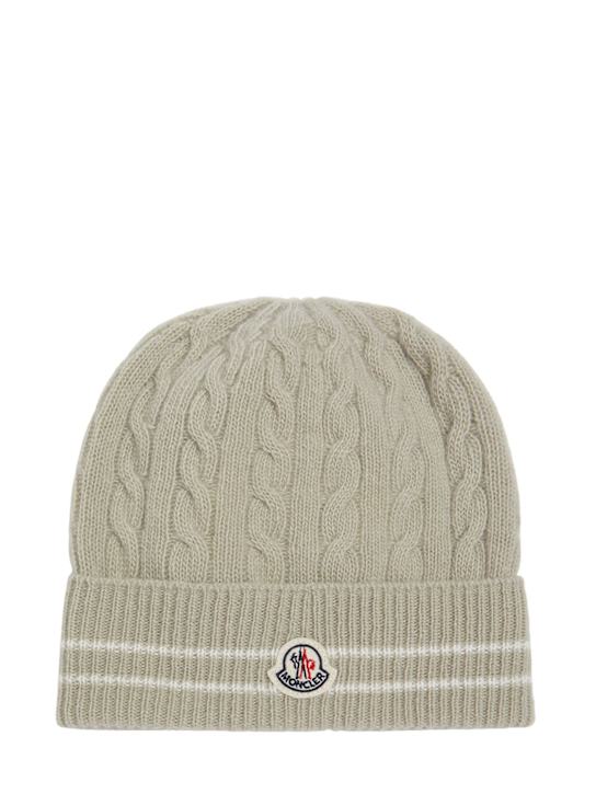 Moncler: Cappello beanie in lana vergine / profili a righe - kids-girls_0 | Luisa Via Roma