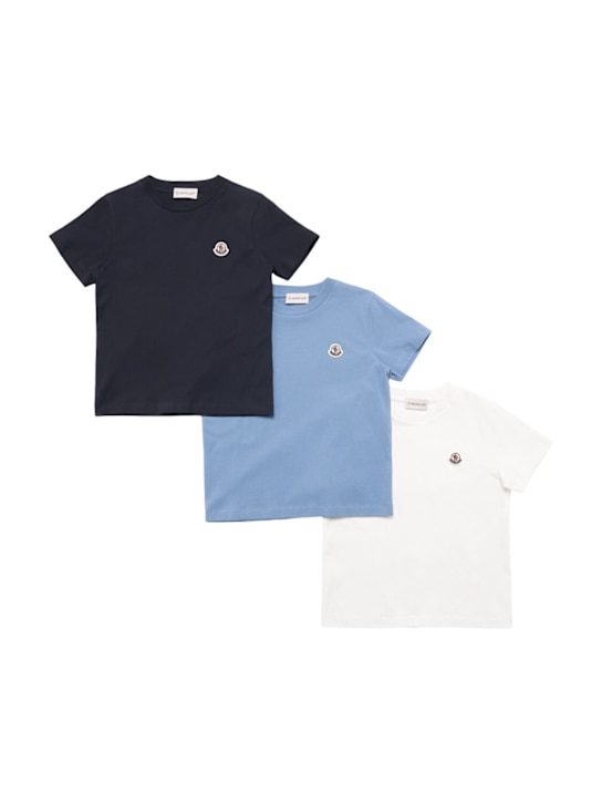 Moncler: Pack of 3 logo patch cotton t-shirts - kids-boys_0 | Luisa Via Roma