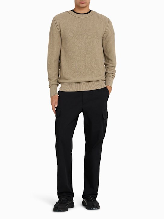 Moncler: Textured cotton crewneck sweater - Sand Beige - men_1 | Luisa Via Roma