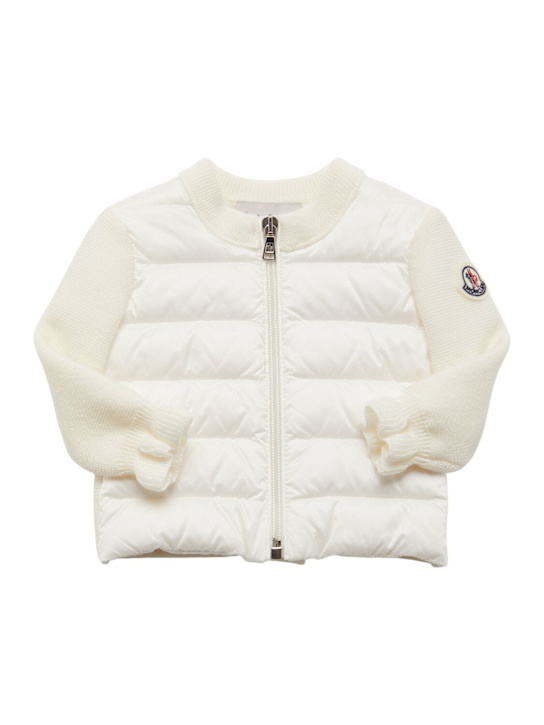 Moncler: Logo wool blend down cardigan jacket - kids-boys_0 | Luisa Via Roma