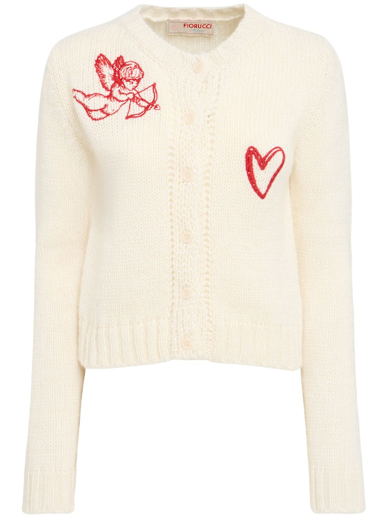 Fiorucci: Cupid embroidered crop cardigan - Off White - women_0 | Luisa Via Roma