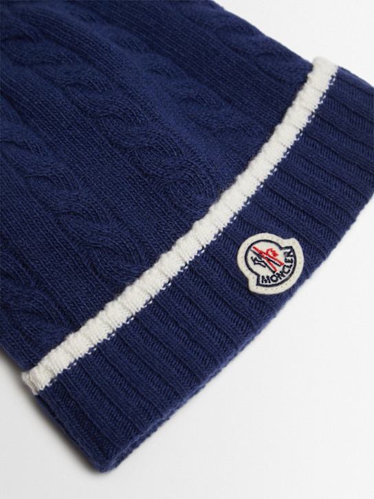 Moncler: Stripe trimmed virgin wool beanie - kids-boys_1 | Luisa Via Roma