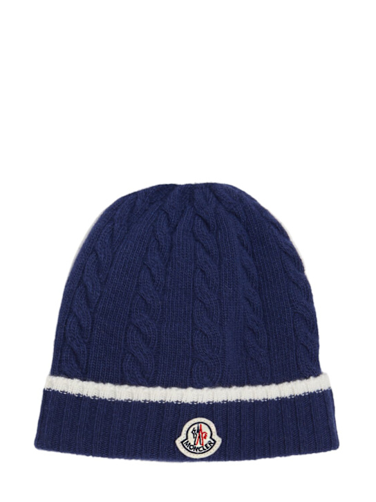 Moncler: Stripe trimmed virgin wool beanie - kids-boys_0 | Luisa Via Roma