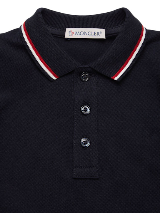 Moncler: Tricolor trim cotton blend piquet romper - kids-boys_1 | Luisa Via Roma