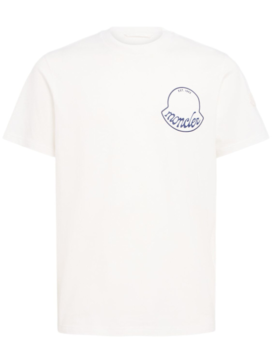 Moncler: Logo cotton t-shirt - Brilliant White - men_0 | Luisa Via Roma